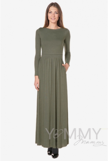 Платье для кормящих и беременных с карманами, хаки