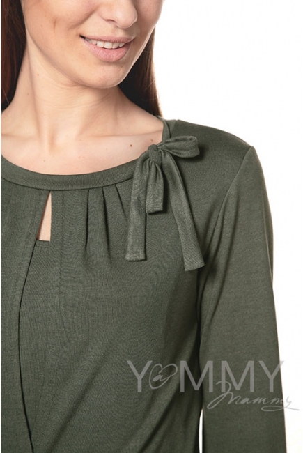 Блуза для беременных и кормящих с бантом, цвет хаки