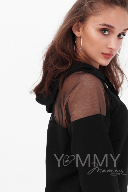 Джемпер для кормящих и беременных с капюшоном, черный