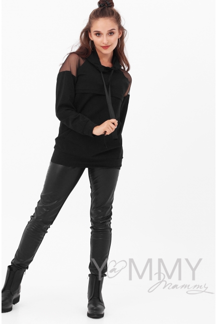Джемпер для кормящих и беременных с капюшоном, черный
