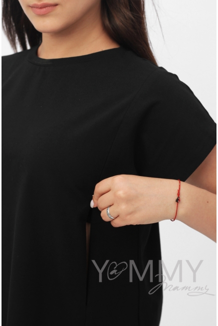 Футболка для кормящих и беременных свободного силуэта с воланом, черный