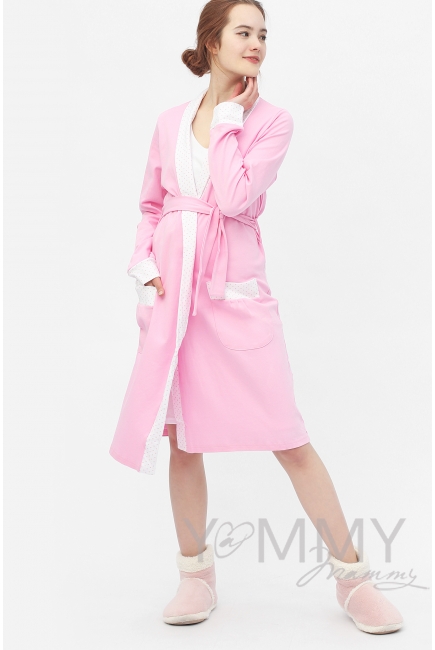 Халат розовый с отделкой в розовый горошек
