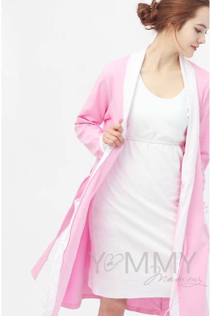 Халат розовый с отделкой в розовый горошек