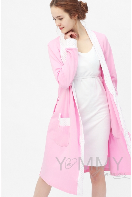 Халат розовый с отделкой в розовый горошек