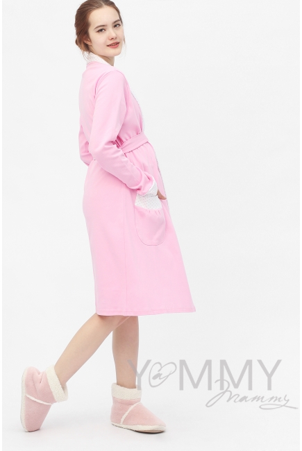 Халат розовый с отделкой в розовый горошек