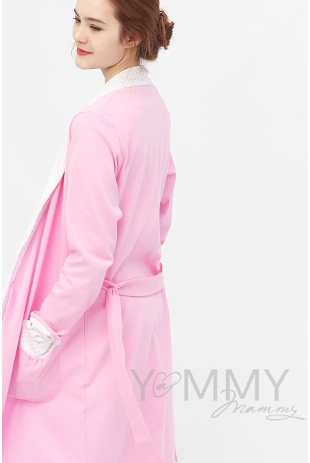 Халат розовый с отделкой в розовый горошек