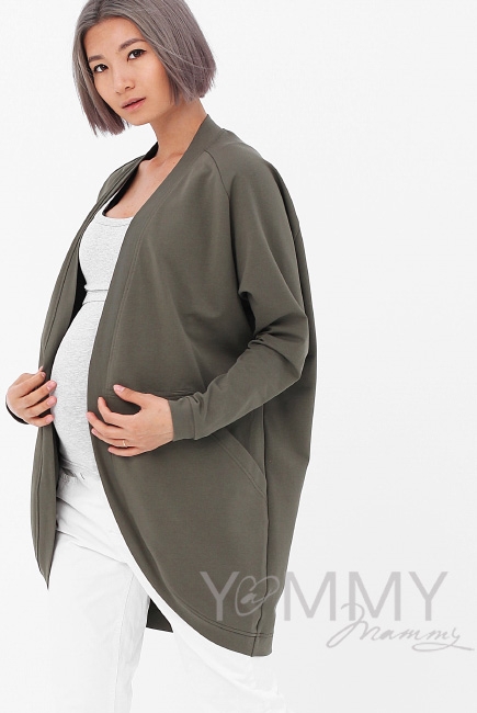 Кардиган для беременных и кормящих с карманами, цвет хаки
