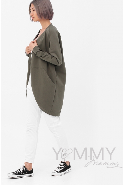 Кардиган для беременных и кормящих с карманами, цвет хаки