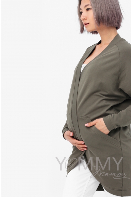 Кардиган для беременных и кормящих с карманами, цвет хаки