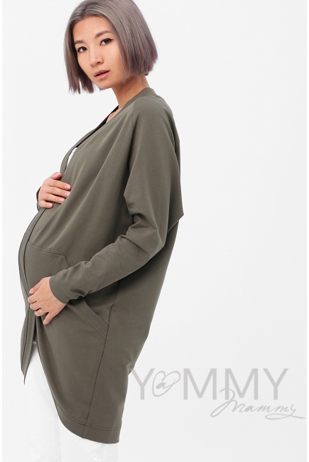 Кардиган для беременных и кормящих с карманами, цвет хаки
