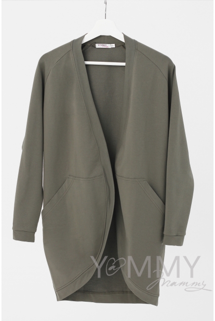 Кардиган для беременных и кормящих с карманами, цвет хаки