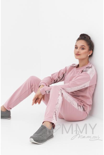 Костюм для кормящих и беременных с отделкой из велюра, розовый