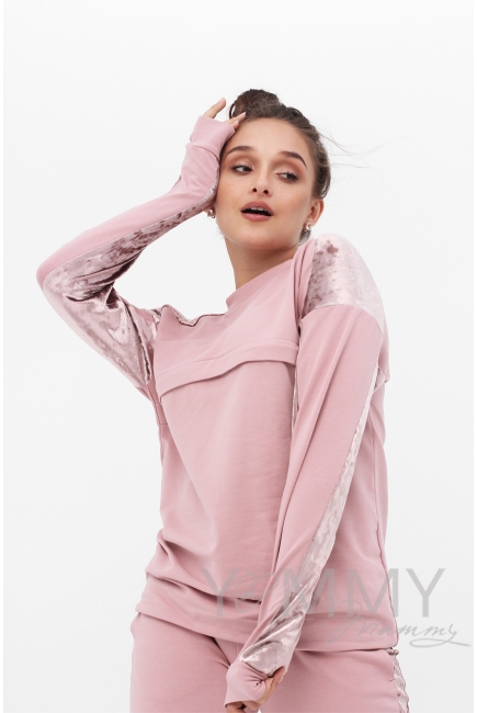 Костюм для кормящих и беременных с отделкой из велюра, розовый