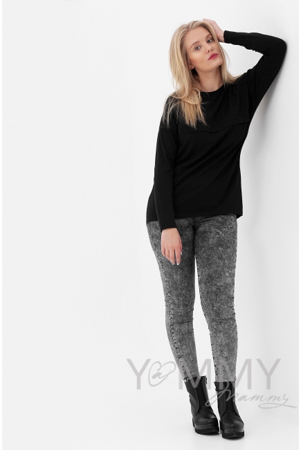 Лонгслив для кормящих и беременных с горизонтальной молнией, черный