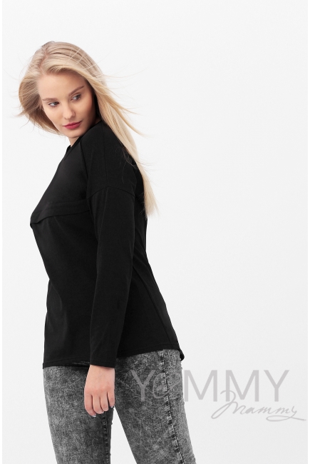 Лонгслив для кормящих и беременных с горизонтальной молнией, черный