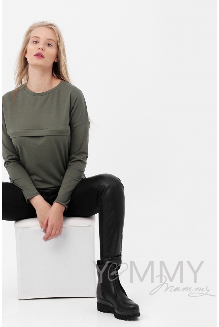 Лонгслив для беременных и кормящих с горизонтальной молнией, хаки