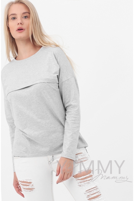 Лонгслив для кормящих и беременных с горизонтальной молнией, цвет серый меланж с блеском
