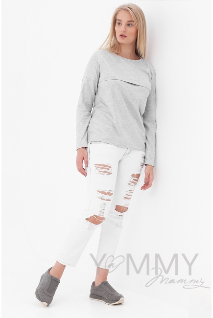 Лонгслив для кормящих и беременных с горизонтальной молнией, цвет серый меланж с блеском