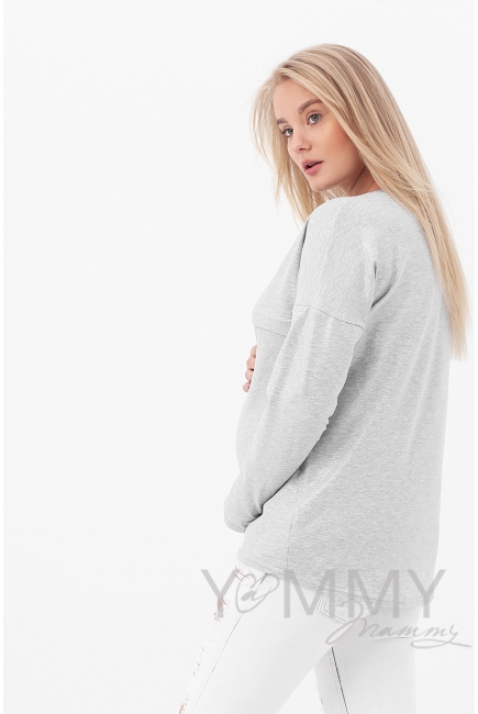 Лонгслив для кормящих и беременных с горизонтальной молнией, цвет серый меланж с блеском