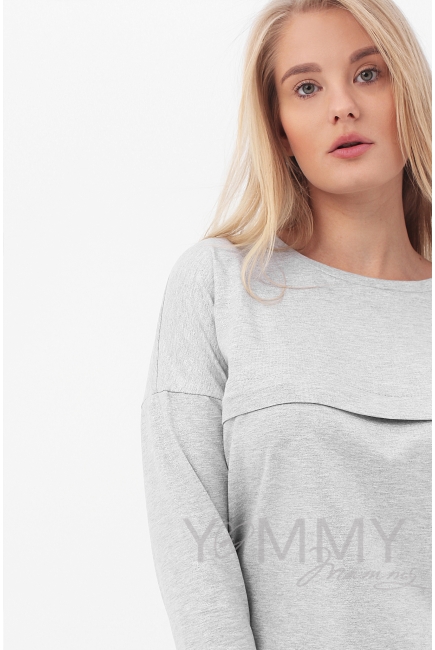 Лонгслив для кормящих и беременных с горизонтальной молнией, цвет серый меланж с блеском