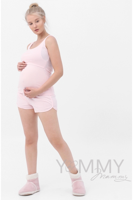 Пижама для кормящих и беременных в полоску, цвет белый/розовый