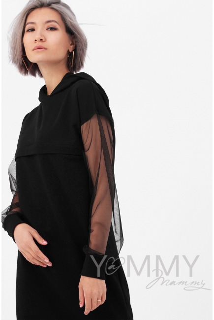 Платье для кормящих и беременных с капюшоном, цвет черный