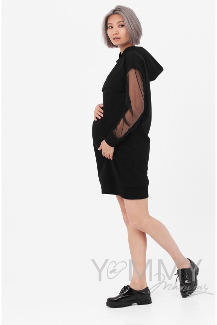 Платье для кормящих и беременных с капюшоном, цвет черный