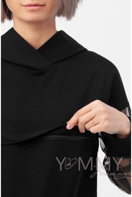 Платье для кормящих и беременных с капюшоном, цвет черный