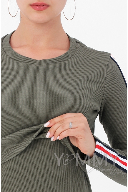 Платье для кормящих и беременных с лампасами, цвет хаки