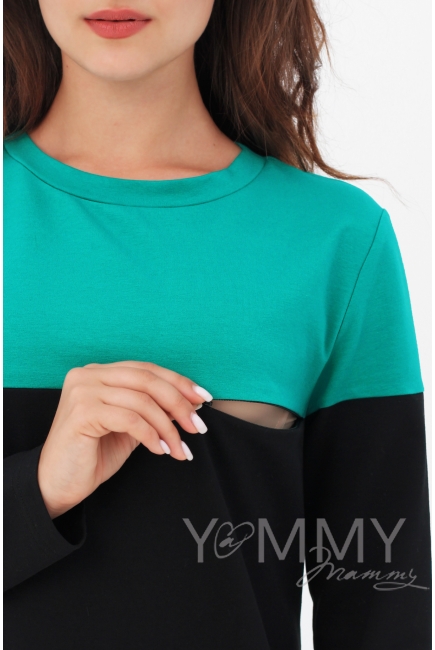 Платье для беременных и кормящих колор-блок, черное с зеленым