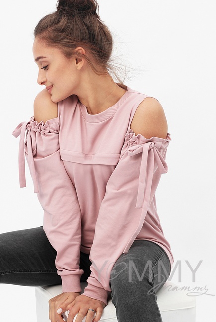 Свитшот для беременных и кормящих с вырезами на плечах, пыльно-розовый