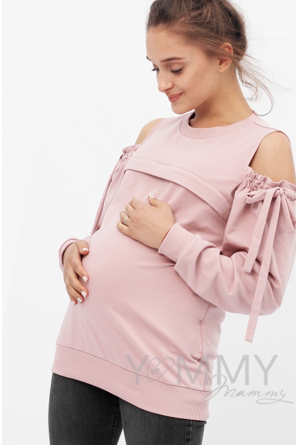 Свитшот для беременных и кормящих с вырезами на плечах, пыльно-розовый