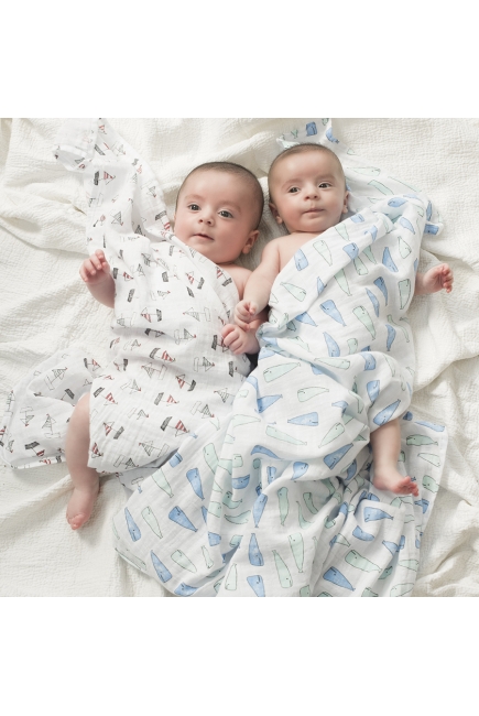 Муслиновые пеленки для новорожденных Aden&Anais, большие, набор 2, Wales+Boats