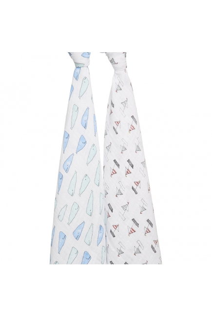 Муслиновые пеленки для новорожденных Aden&Anais, большие, набор 2, Wales+Boats