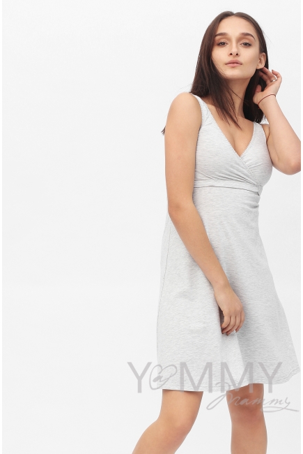 Комплект для кормящих и беременных халат с сорочкой, серый меланж