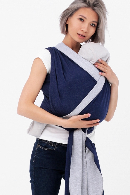 Слинг-шарф трикотажный двусторонний, серый/темно-синий