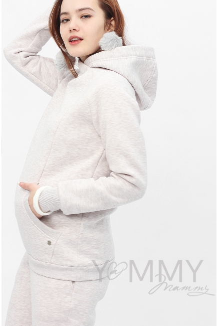 Костюм для беременных и кормящих с начесом, бежевый