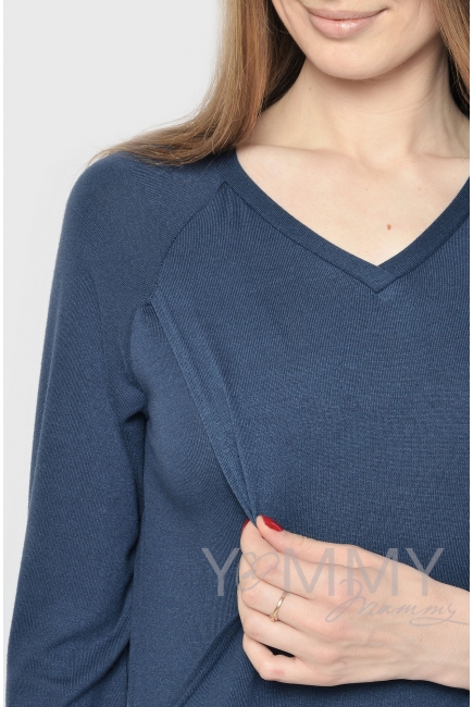 Костюм для беременных и кормящих из джемпера и брюк, темно-синий меланж