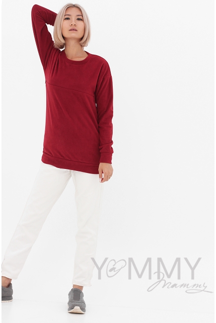 Джемпер для кормящих и беременных флисовый, бордовый
