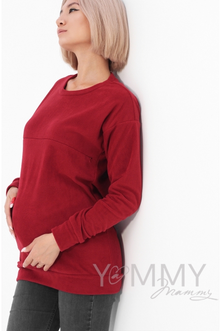 Джемпер для кормящих и беременных флисовый, бордовый