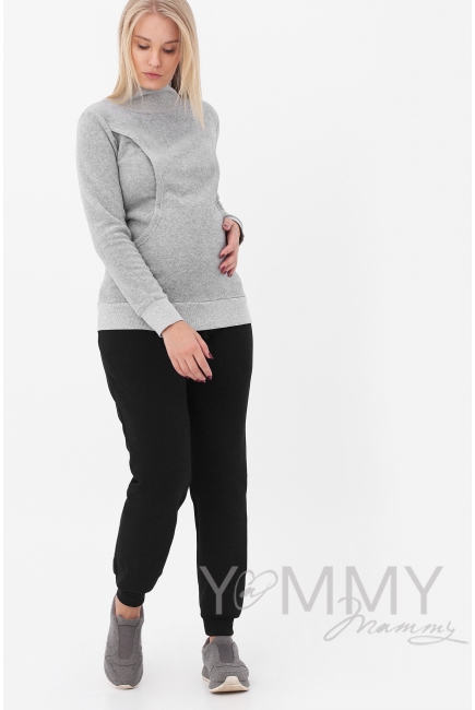 Джемпер для кормящих и беременных флисовый с высоким горлом, серый меланж