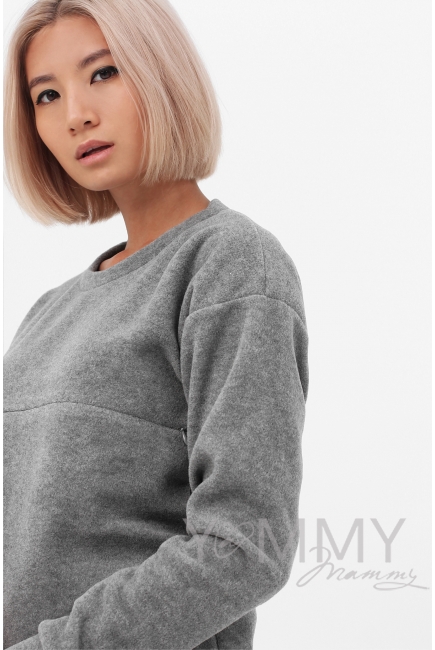 Джемпер для беременных и кормящих флисовый, темно-серый меланж
