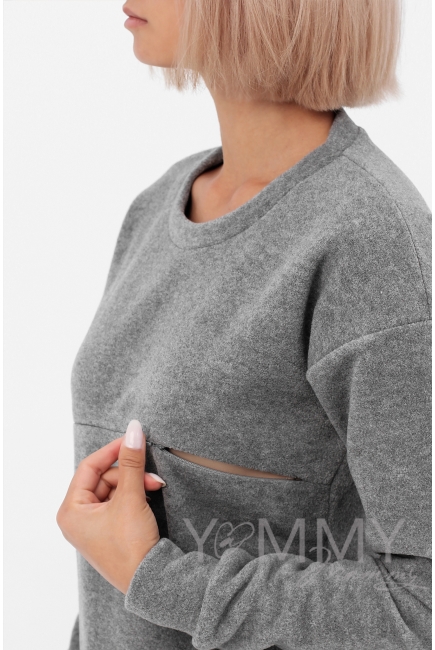 Джемпер для беременных и кормящих флисовый, темно-серый меланж