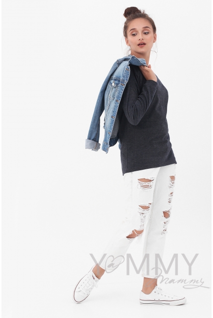 Джемпер для беременных и кормящих, синий меланж