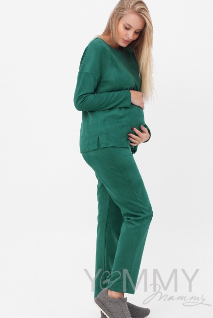 Костюм для кормящих и беременных из замши, малахит