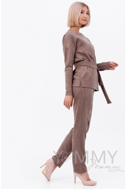 Костюм для беременных и кормящих из замши, цвет серо-бежевый