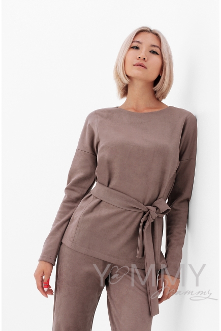 Костюм для беременных и кормящих из замши, цвет серо-бежевый