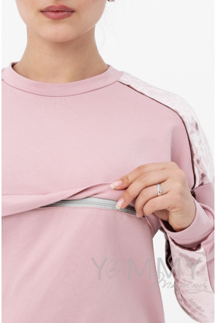 Костюм для кормящих и беременных с отделкой из велюра, розовый