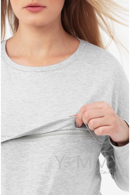 Лонгслив для кормящих и беременных с горизонтальной молнией, цвет серый меланж с блеском