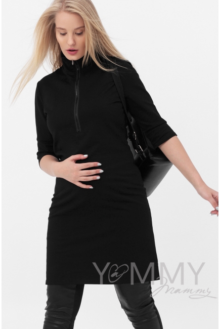 Платье для кормящих и беременных с молнией, черное